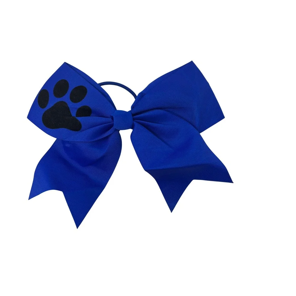 Cheer Bow Women Girls OS Blue Paw Print Grosgrain Ribbon Hair‎ Accessory
